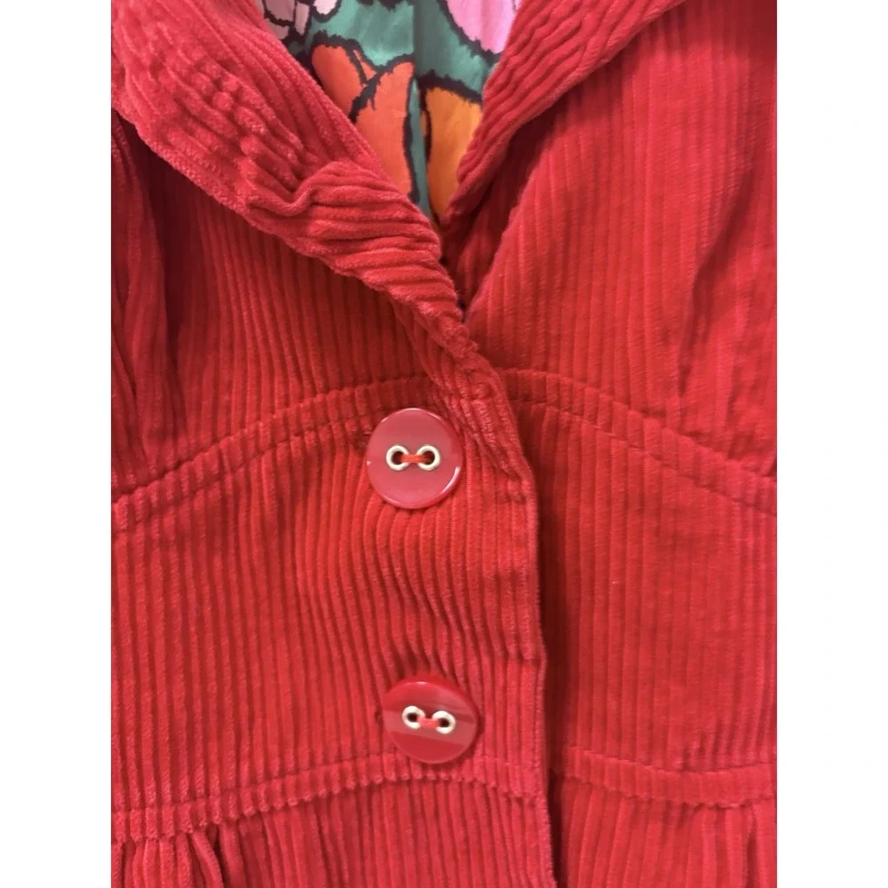 Size 6 Anthropologie Elevenses Jacket Blazer Red Corduroy Peplum